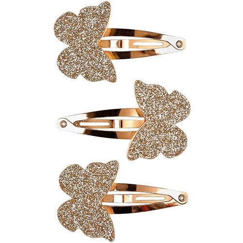 Drie gouden glitter vlinder haarspeldjes van souza for kids voor kinderen.