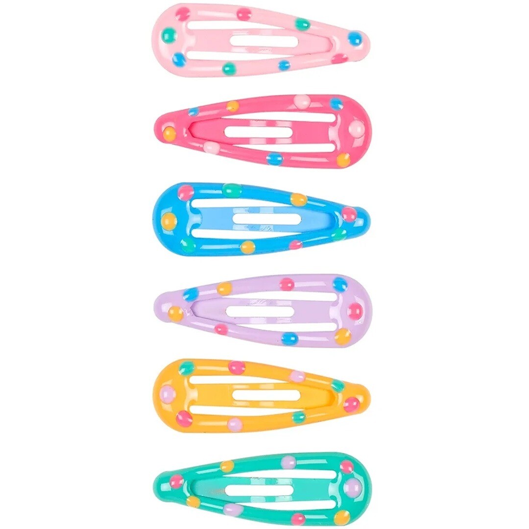 Zes kleurrijke Souza for Kids haarspeldjes voor kinderen met stippenpatroon.
