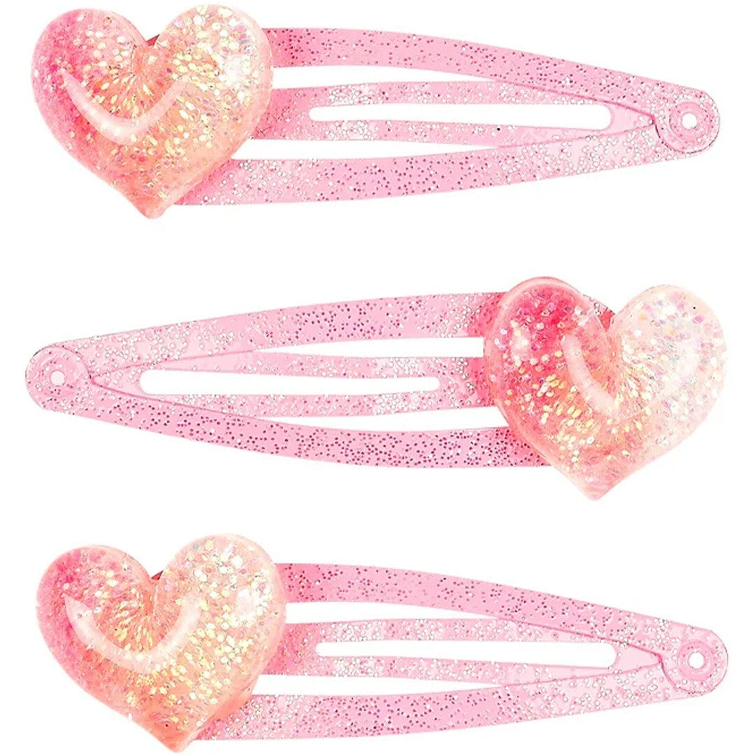 Drie roze souza for kids kinder haarspeldjes met glitterende harten.