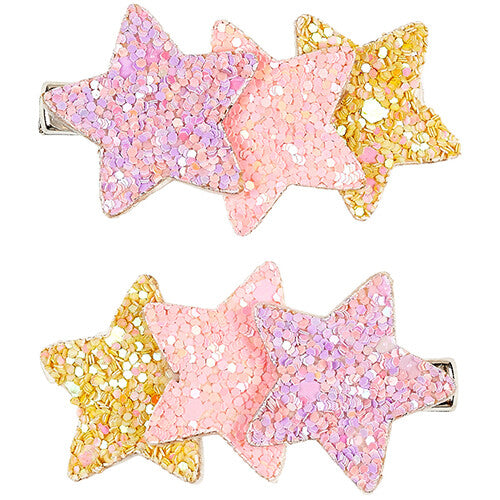 Souza for Kids haarspeldjes met twee sets van drie glitterende sterren in roze, paars en goud.