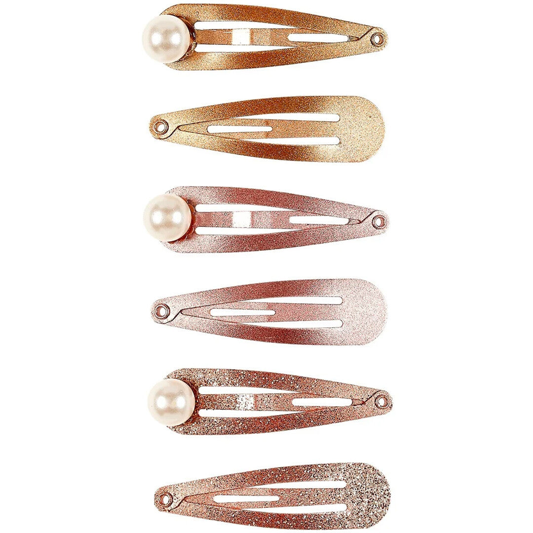 Souza for Kids set van zes roségouden haarspeldjes, waarvan drie met parels en drie met glitter.