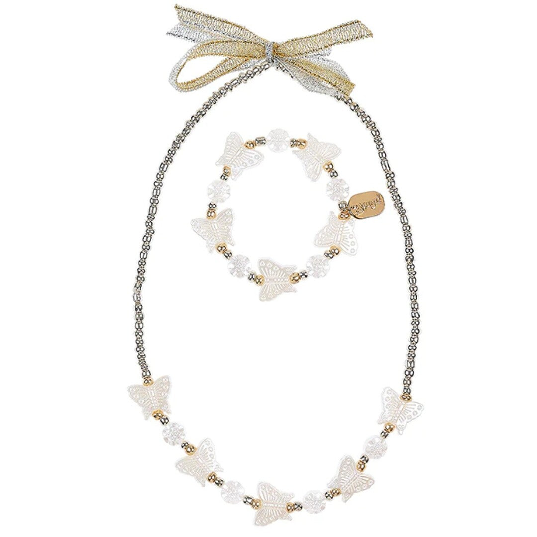 Souza for Kids kinder sieradenset met witte vlinderkralen, bestaande uit een ketting en een armband.