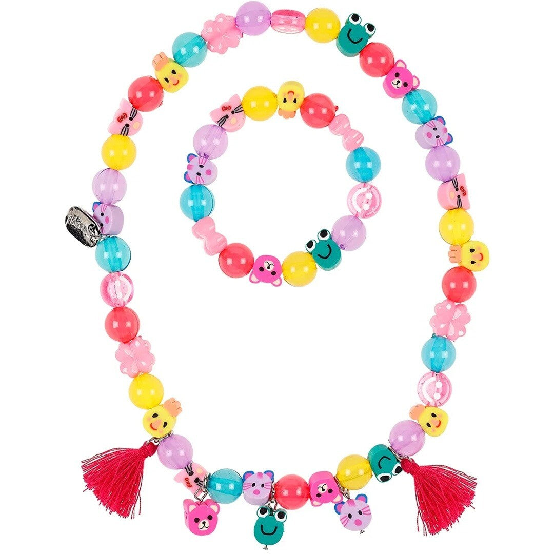 souza for kids kinder sieradenset met een kleurrijke kralenketting en armband met dieren- en bloemvormige kralen en kwastjes.
