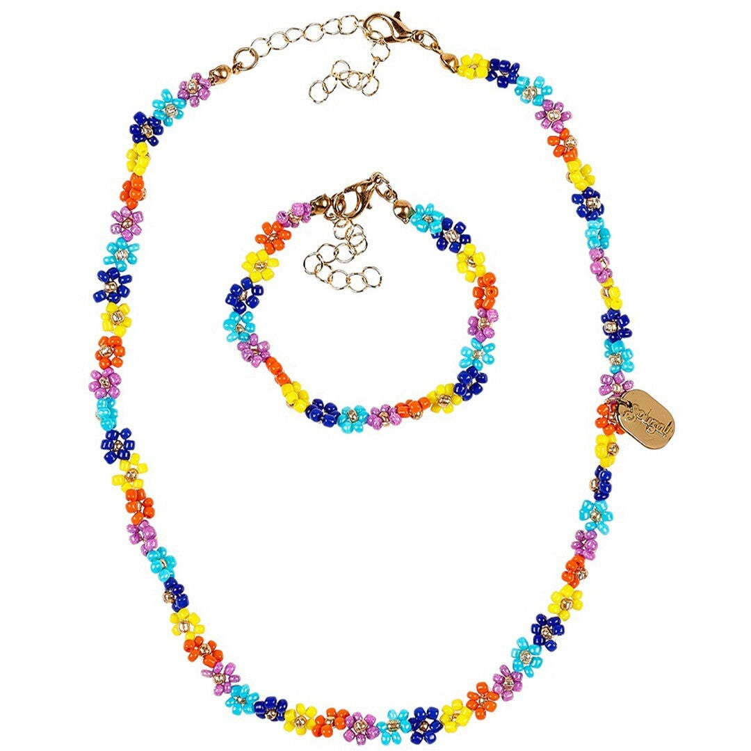 Souza for kids kinder sieradenset met een ketting en armband van veelkleurige bloemenkralen.