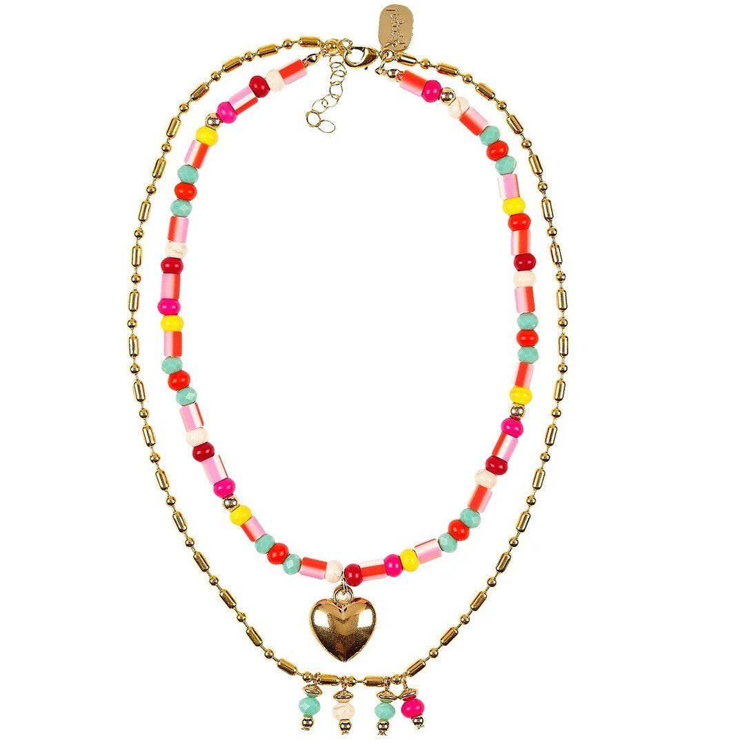 Souza for kids kinderketting met kleurrijke kralen, een gouden hartje en een fijne ketting met kleine hangers.