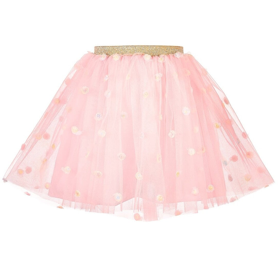 Souza for Kids roze tutu rok met gouden tailleband en kleine bloemetjes.