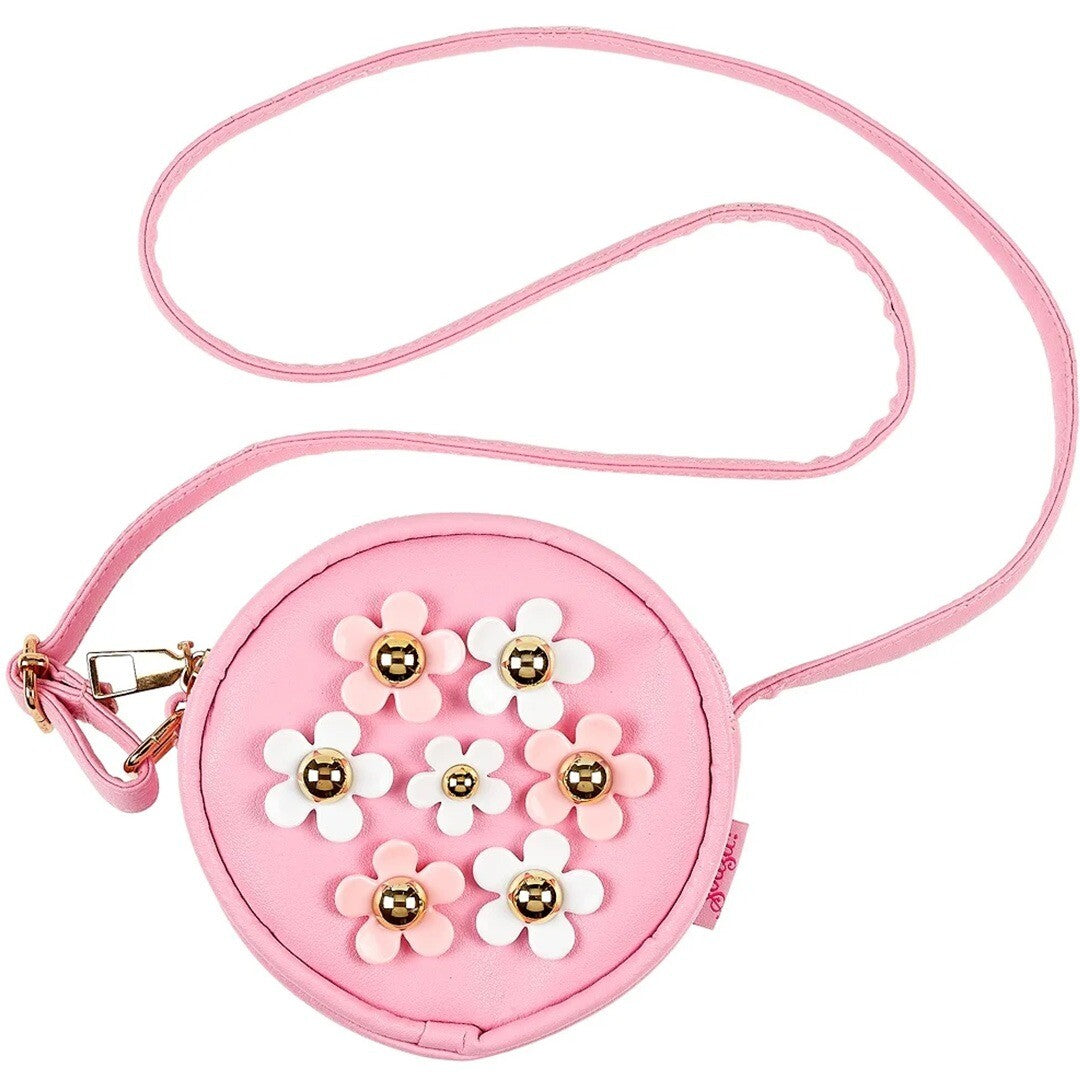 Souza for Kids roze, ronde kinder schoudertas met bloemdecoratie.