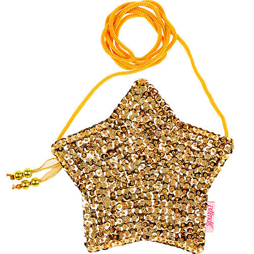 Souza for Kids gouden kinderschoudertasje in de vorm van een ster, volledig bedekt met pailletten.