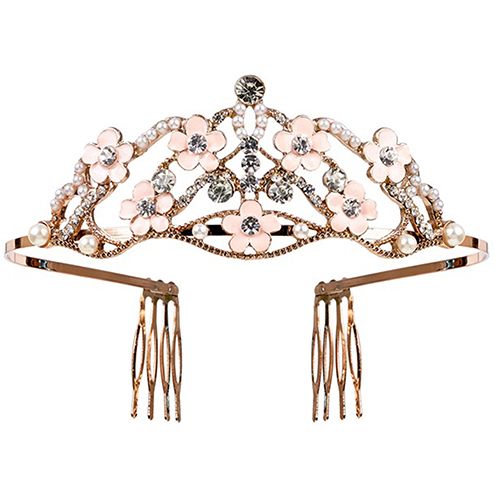 Souza for kids roségouden kinderdiadeem met bloemen, kristallen en parels.