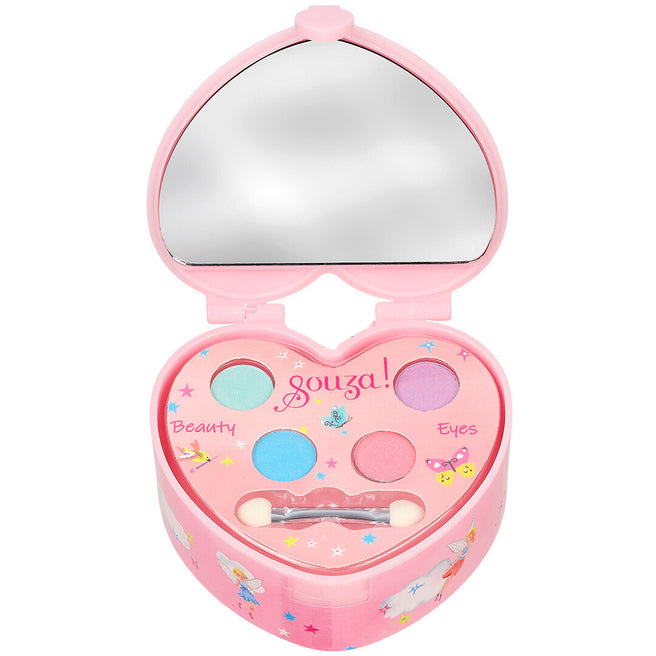 Souza for kids open hartvormig make-up doosje met spiegel en vier kleuren oogschaduw.