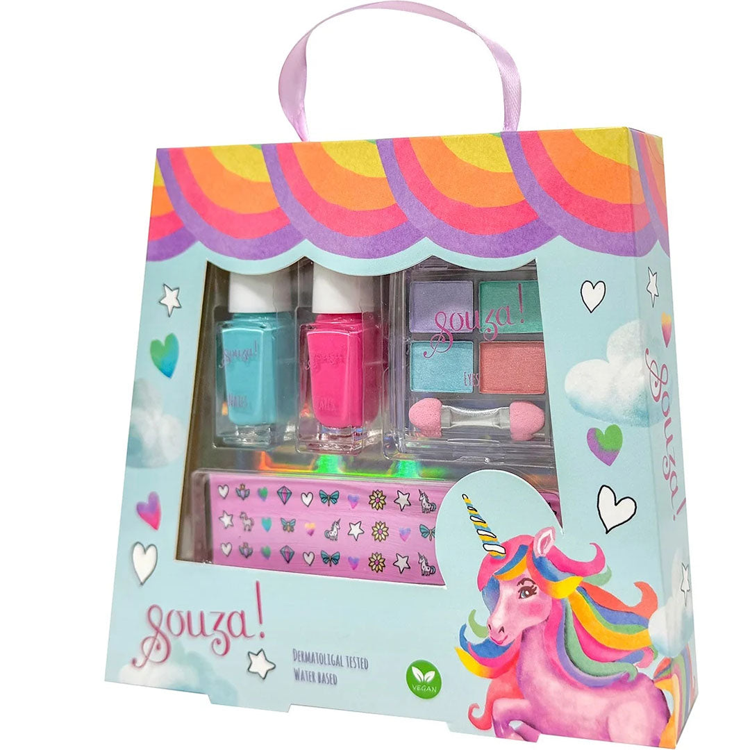 Souza! kinder make-up set eenhoorn in een kleurrijke verpakking met kijkvenster.