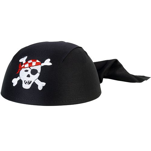 Souza for Kids zwarte piratenhoed voor kinderen met een wit doodshoofd en rode bandana.