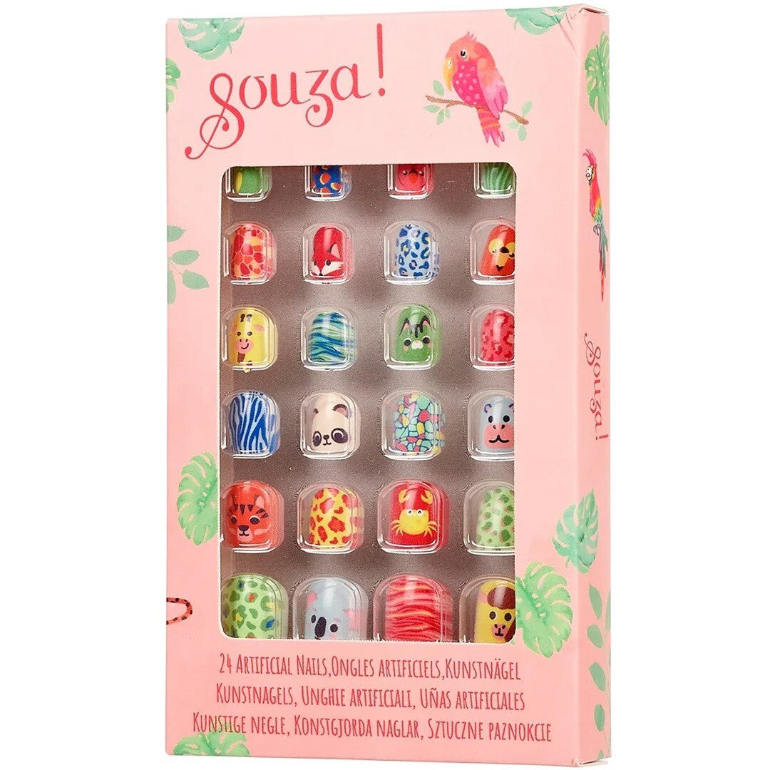 Souza for kids plaknagels dieren in een roze verpakking met 24 kunstnagels met dierenprints.