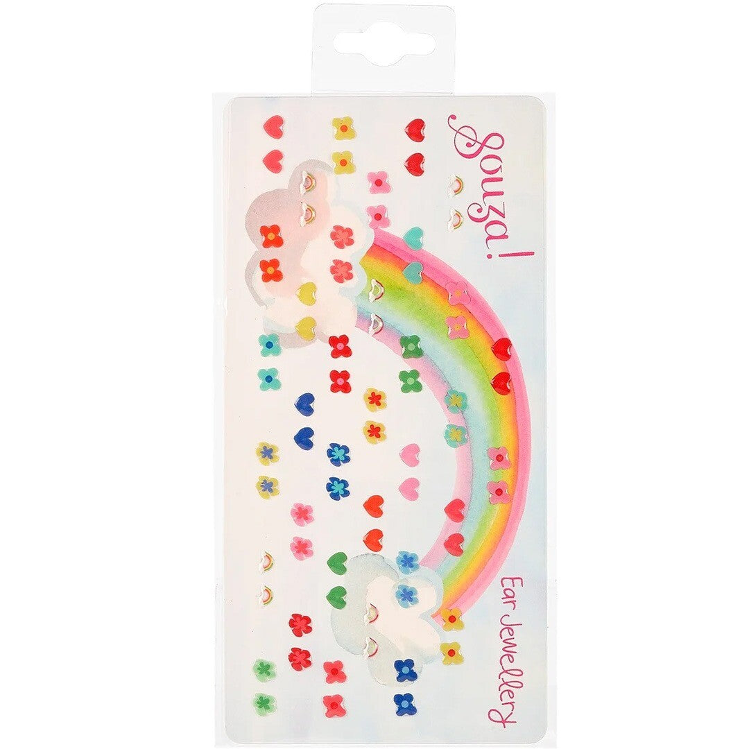 Souza for Kids plakoorbellen in verpakking met bloemen, hartjes en een regenboog.