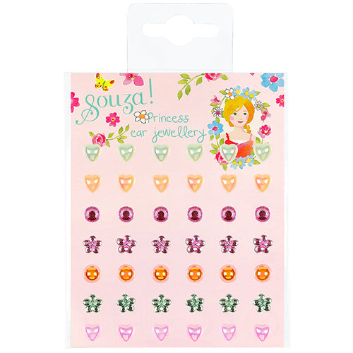 Souza for Kids verpakking met prinses plakoorbellen in verschillende vormen en kleuren.