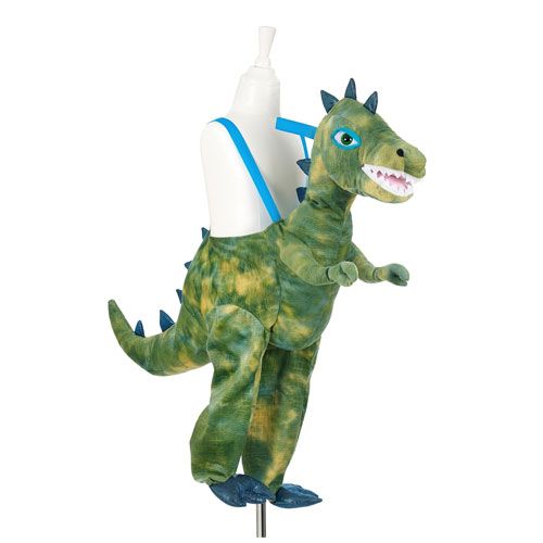 Souza for Kids kinderkostuum van een groene draak, gedragen als ride-on op een mannequin.