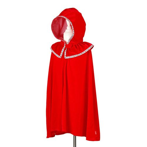 Souza for Kids Roodkapje cape voor kinderen, rood fluweel met capuchon en decoratieve rand.