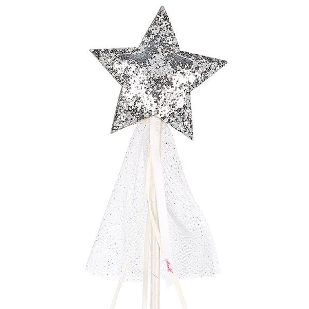 Souza for kids toverstaf met een grote zilveren glitterster en witte tule.