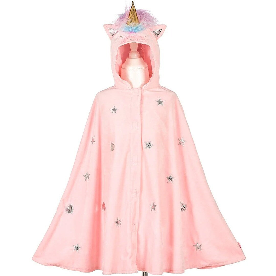 Souza for kids roze eenhoorn verkleedcape met sterren en harten, van voren gezien.