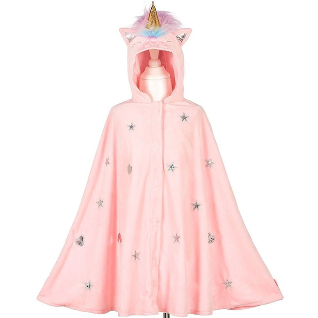 Souza for kids roze eenhoorn verkleedcape met sterren en harten, van voren gezien.