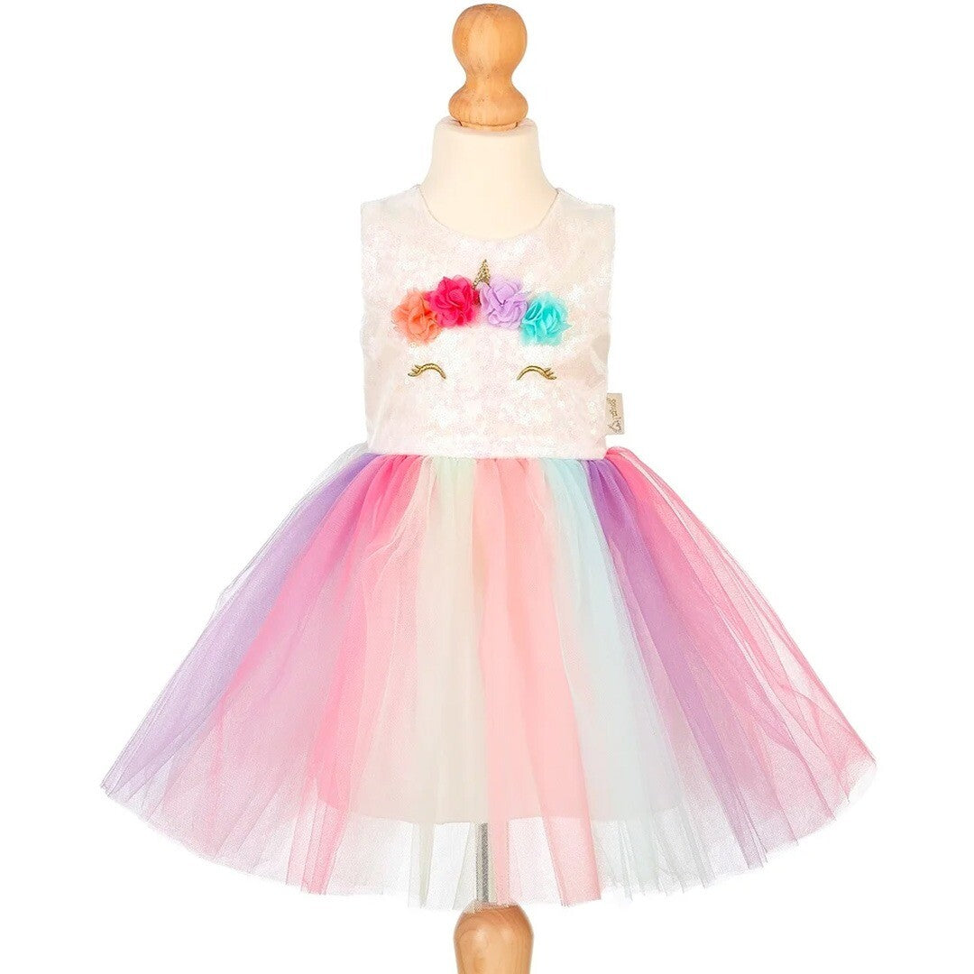 Souza for Kids verkleedjurk met eenhoorngezichtje en regenboog tule rok.