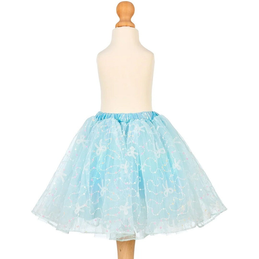 Souza for Kids blauwe verkleedrok met strikjes en pailletten op een paspop.