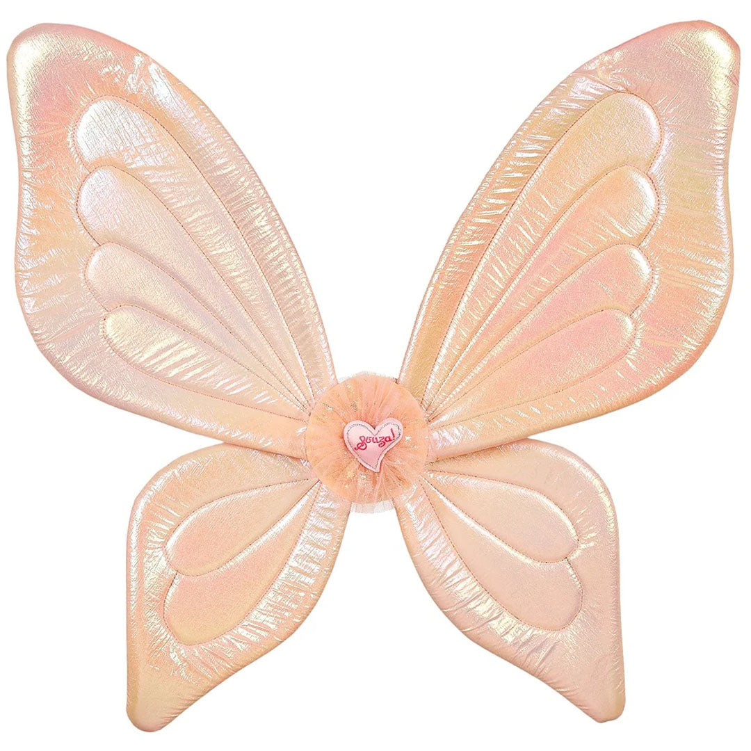 Souza for kids roze iriserende kinder vleugels met een hartvormige decoratie in het midden.