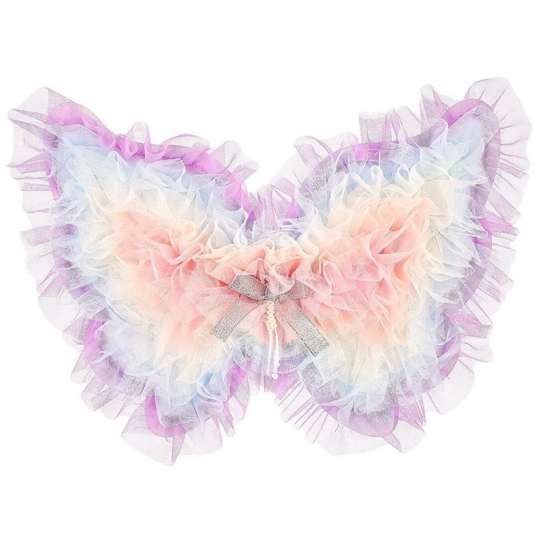 Souza for kids regenboog vleugels van pastelkleurig tule met een zilveren strik.