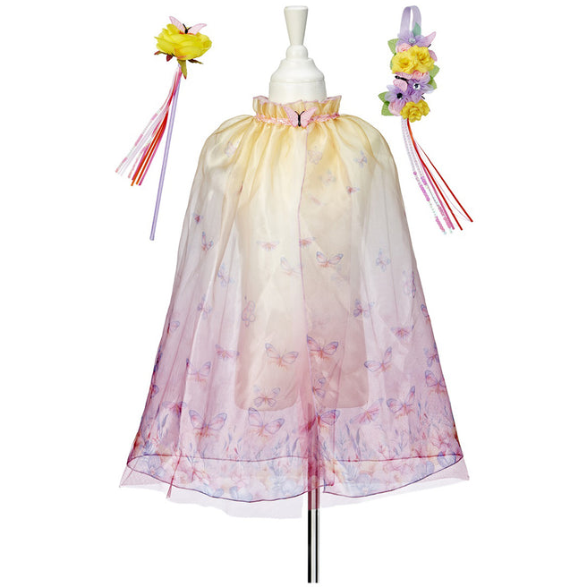 Souza for kids verkleedset met vlindercape, toverstaf en diadeem op een paspop.