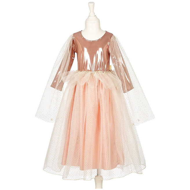 Souza for Kids roze verkleedjurk Philou met glanzende top en tule rok met stippen, gepresenteerd op een paspop.