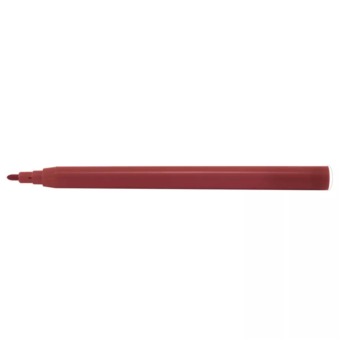 Een enkele rode viltstift met fijne punt.