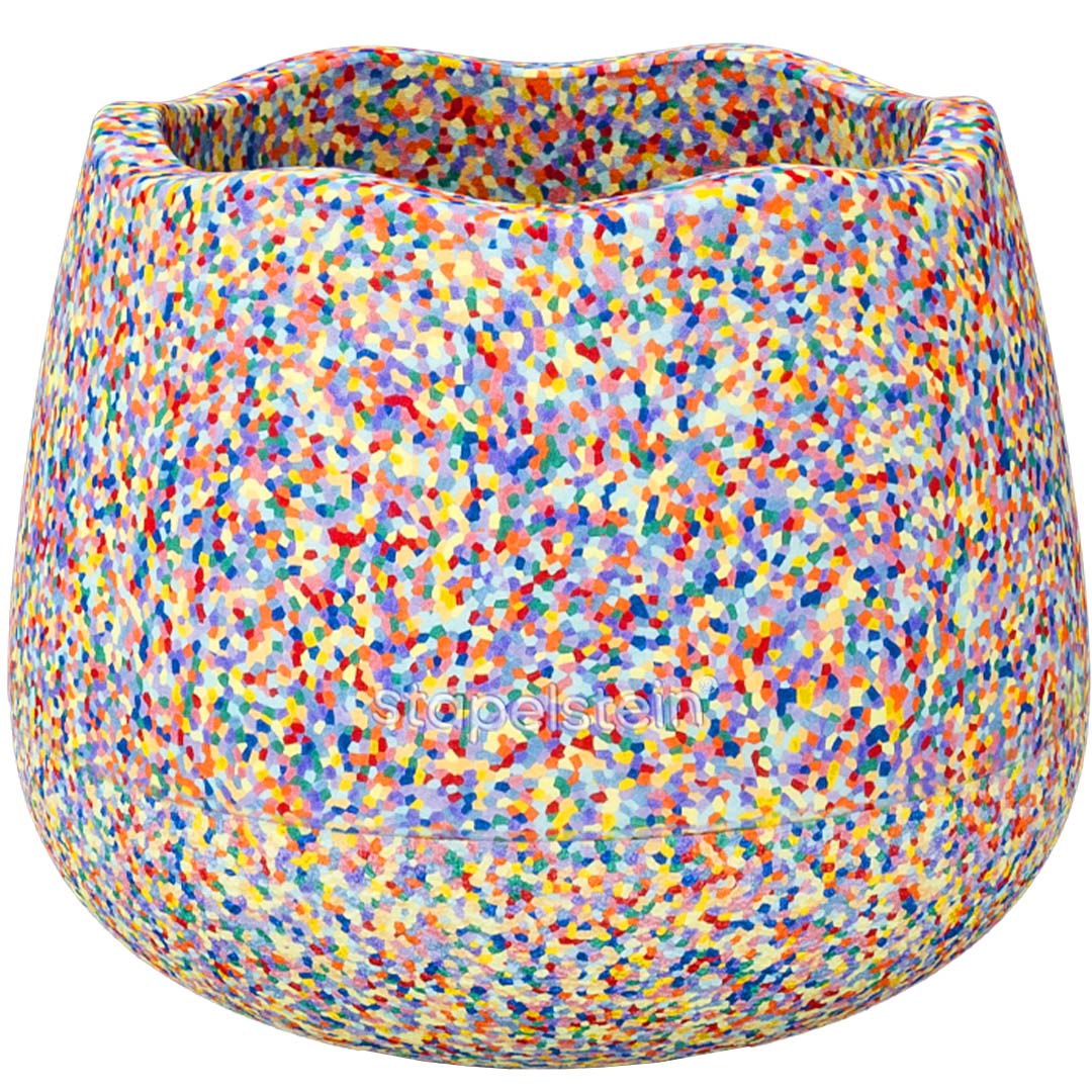 Stapelstein Base Super Confetti stapelsteen met veelkleurig mozaïekpatroon.