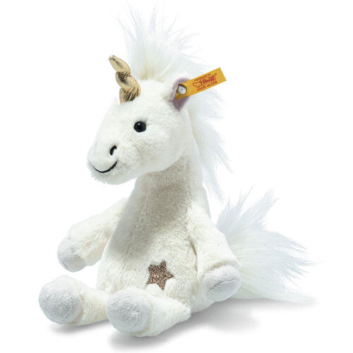 Steiff pluchen eenhoorn knuffel met gouden hoorn en ster op de buik.