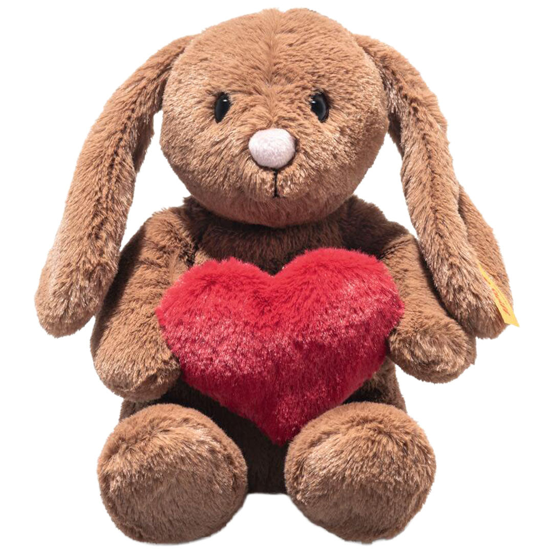 Steiff bruin knuffelkonijn met rood hart.