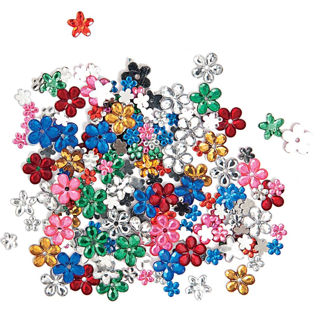 Rico Design veelkleurige bloemvormige strass stenen.