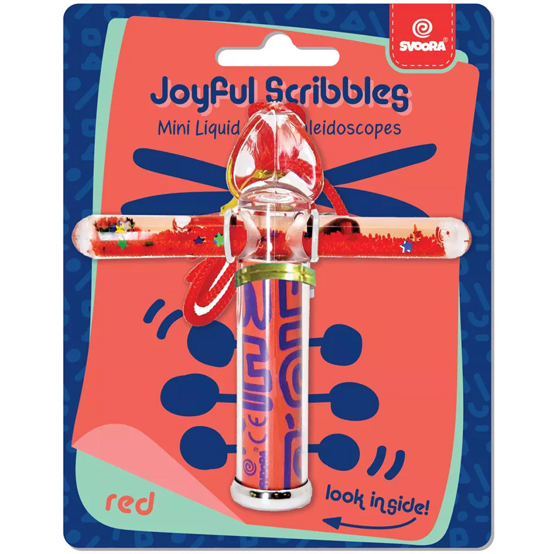 Svoora rode mini vloeibare caleidoscoop op de productverpakking.