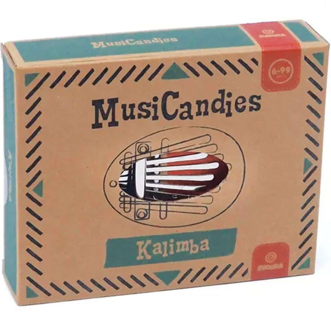 De bruine kartonnen verpakking van de MusiCandies Kalimba.