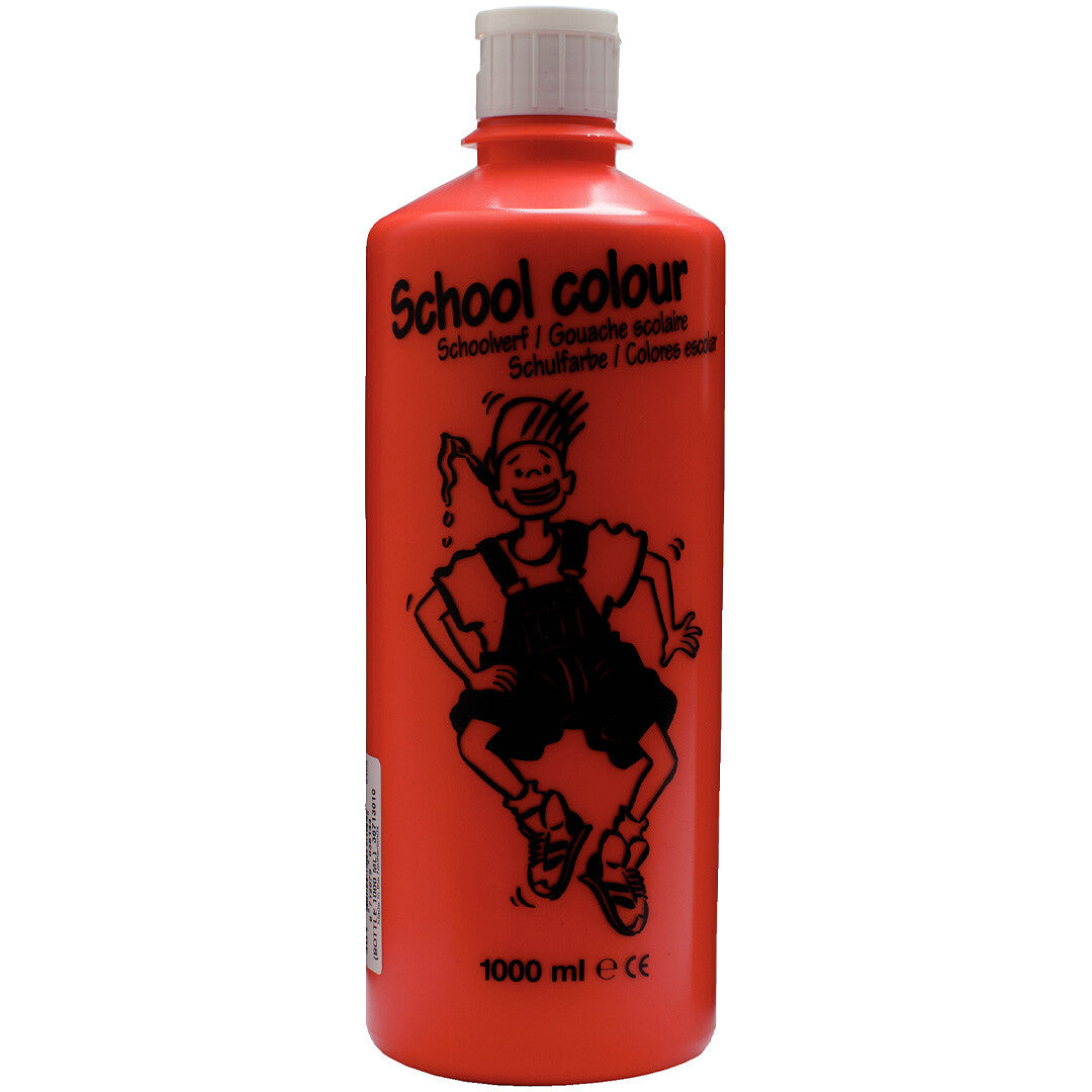 Talens rode schoolverf in een fles van 1000 ml met een cartoonfiguur.