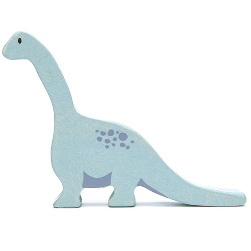 Tender Leaf Toys houten brachiosaurus dinosaurusfiguur in lichtblauw met stippen.