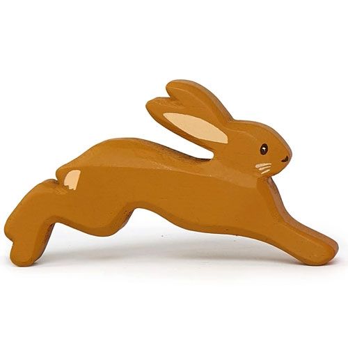 Tender Leaf Toys houten speelgoedhaas in bruin, rennend.