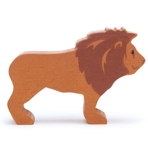 Tender Leaf Toys houten leeuwenfiguur, bruin met donkerbruine manen.