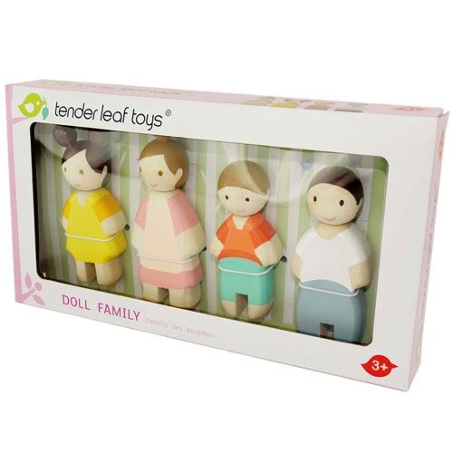 De verpakking van de Tender Leaf Toys houten poppenhuispoppen familie.