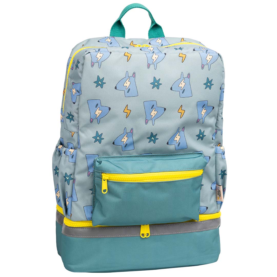 The Cotton Cloud schoolrugzak met funky dogs en sterren patroon, vooraanzicht.