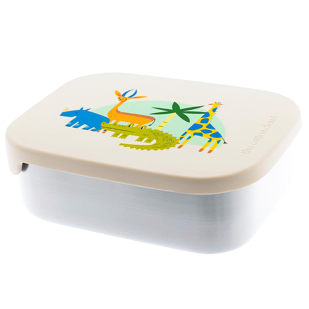 Gesloten the cotton cloud kinderbroodtrommel met safari dierenpatroon.