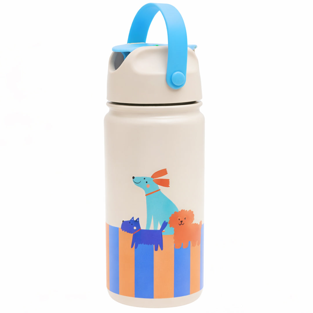 the cotton cloud rvs drinkfles met honden en gestreept patroon.