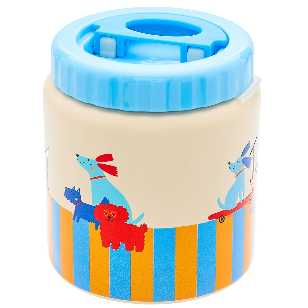 The cotton cloud voedselpot met een patroon van honden en strepen.