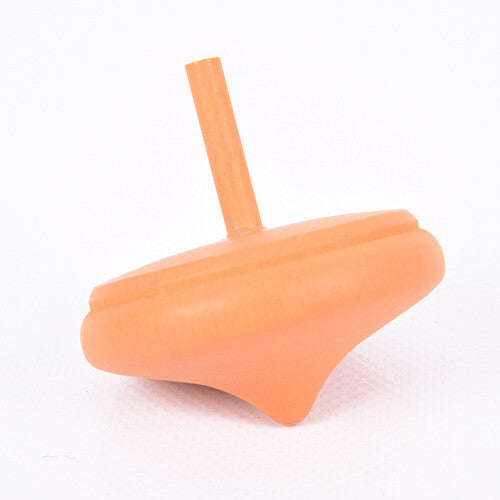 Een close-up van een oranje tickit houten draaitolletje.