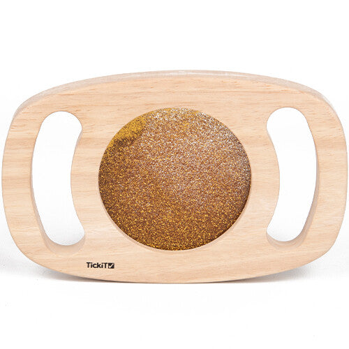 Tickit houten sensorisch glitterpaneel met goudkleurige glitters.