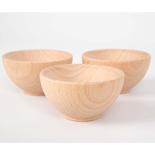 Drie tickit houten bakjes naturel, van voren gefotografeerd.