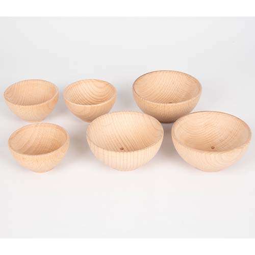 Zes tickit houten bakjes naturel van verschillende formaten.